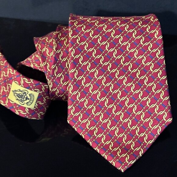Gucci Logo Silk Tie Silver Red Gold Chain Plaid Chains Euc Mint Mens Man's Gift - Picture 1 of 8